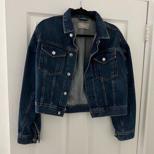 Everlane The Cropped Denim Jacket - Size Large, Dark Indigo Wash - LIKE NEW